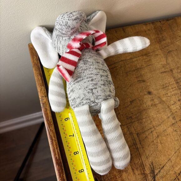 Gray & White Striped Sock Elephant Plush Toy Red White Scarf 9" Good Used Condit - Picture 6 of 6